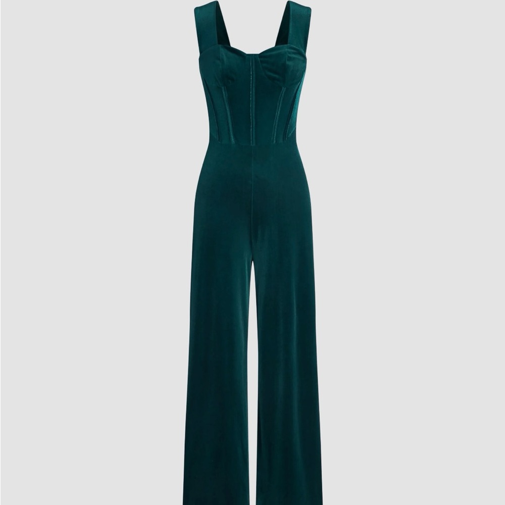 Elegant Green Wide-Leg Jumpsuit with Square Neckline Sleeveless NWOT Velvet NEW